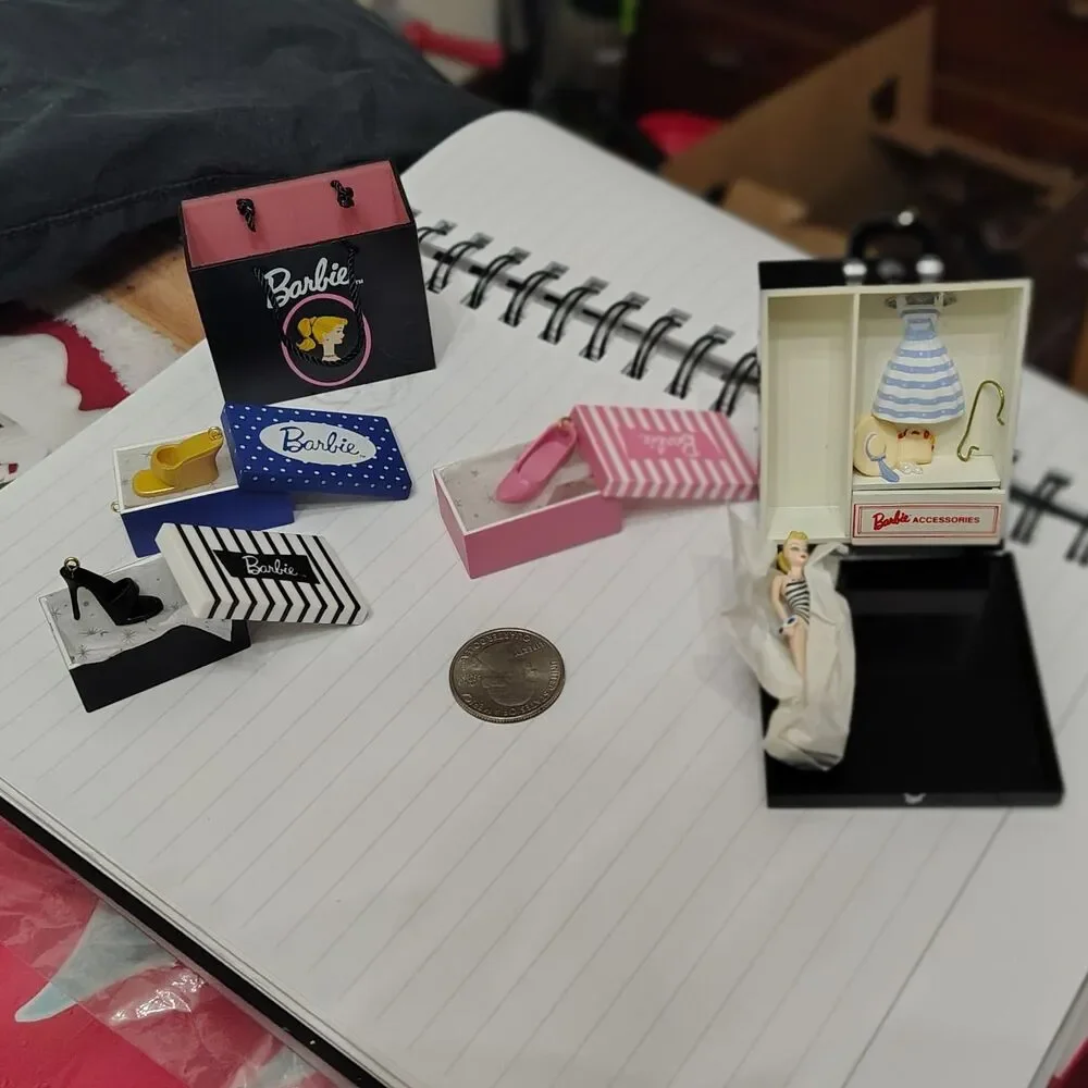 VTG Hallmark 1999 Barbie Doll Case & 2003 Barbie Shopping For Shoes Miniature...